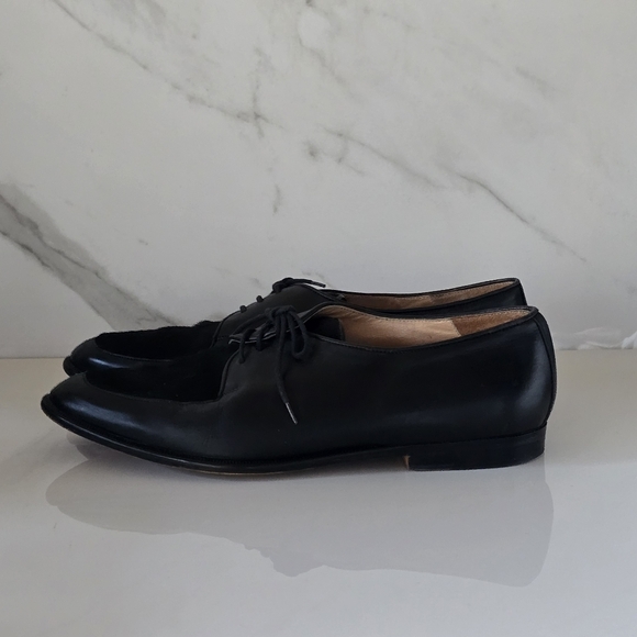 Bertie | Black Leather & Calf Hair Oxford Derby Dress Shoes | Men’s Size 10 main image 4